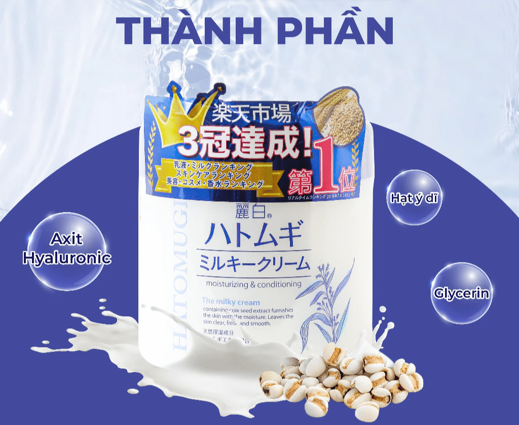 GEL DƯỠNG ẨM HATOMUGI CHIẾT XUẤT HẠT Ý DĨ NATURIE LÀM DỊU DA & CẤP NƯỚC TỨC THÌ 4 Gel dưỡng ẩm Hatomugi