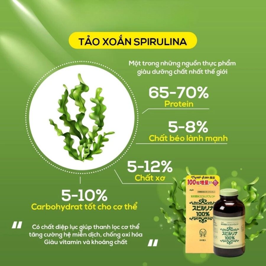 TPBVSK: TẢO ALGAE 100% SPIRULINA NHẬT BẢN 600 VIÊN CHỐNG LÃO HOÁ 8 Viên uống tảo Algae Spirulina Nhật Bản