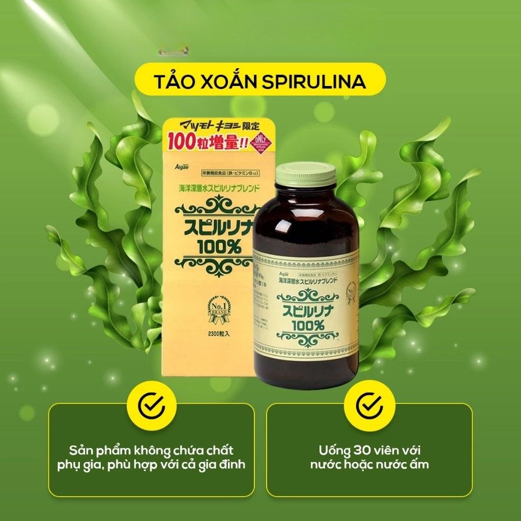 TPBVSK: TẢO ALGAE 100% SPIRULINA NHẬT BẢN 600 VIÊN CHỐNG LÃO HOÁ 3 Viên uống tảo Algae Spirulina Nhật Bản