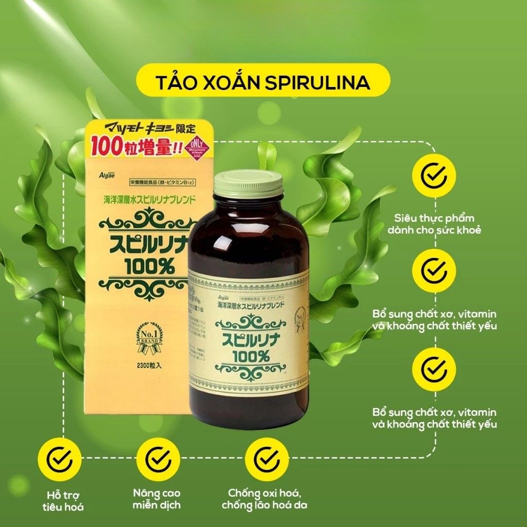 TPBVSK: TẢO ALGAE 100% SPIRULINA NHẬT BẢN 600 VIÊN CHỐNG LÃO HOÁ 2 TPBVSK: TẢO ALGAE 100% SPIRULINA NHẬT BẢN 600 VIÊN CHỐNG LÃO HOÁ - Ảnh 2