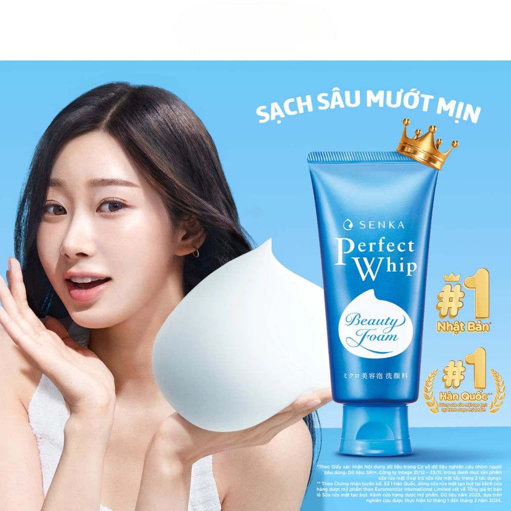 SỮA RỬA MẶT SENKA MƯỚT MỊN SẠCH SÂU PERFECT WHIP 120g 3 Sữa rửa mặt Senka xanh