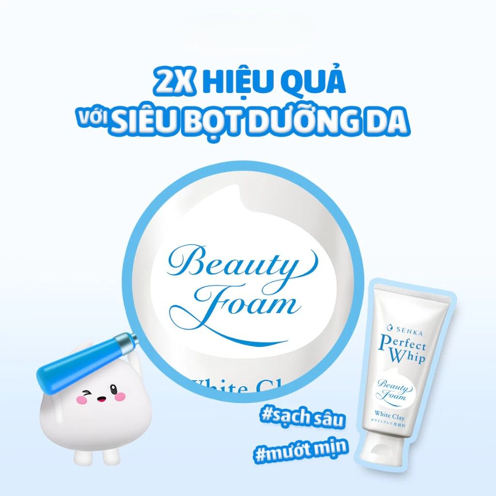 SỮA RỬA MẶT SENKA ĐỀU MÀU MƯỚT MỊN PERFECT WHIP WHITE CLAY 120g 3 Sữa rửa mặt Senka trắng