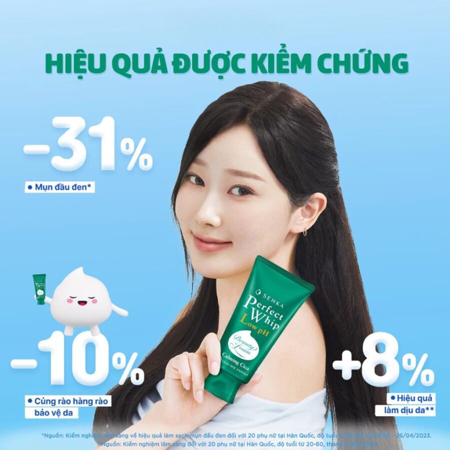 SỬA RỬA MẶT SENKA RAU MÁ SẠCH SÂU LÀNH TÍNH PERFECT WHIP LOW PH CALMING CICA 100G 9 Sữa rửa mặt Senka xanh lá cica
