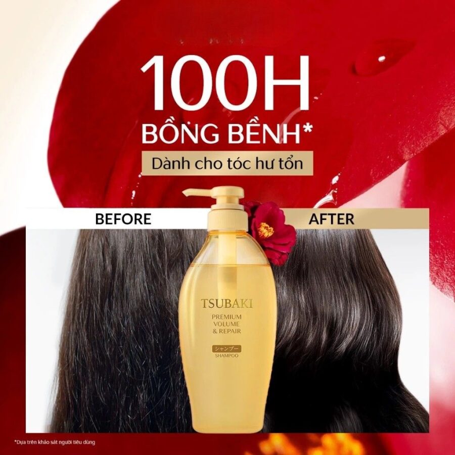 BỘ DẦU GỘI XẢ TSUBAKI PHỤC HỒI & BỒNG BỀNH PREMIUM VOLUME & REPAIR 450ML 9 Bộ gội xả Tsubaki vàng