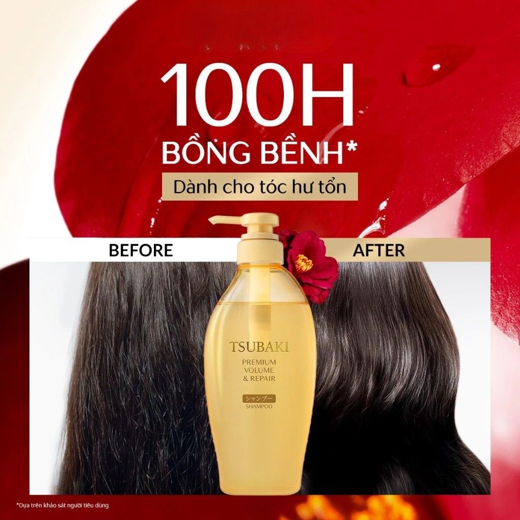 BỘ DẦU GỘI XẢ TSUBAKI PHỤC HỒI & BỒNG BỀNH PREMIUM VOLUME & REPAIR 450ML 3 Bộ gội xả Tsubaki vàng