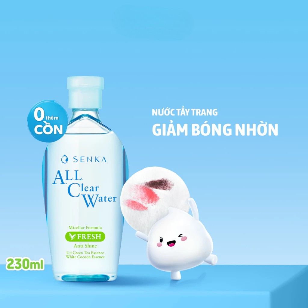 NƯỚC TẨY TRANG SENKA MICELLAR GIẢM BÓNG NHỜN SENKA ALL CLEAR WATER FRESH 230ML 5 Tẩy trang Senka xanh lá