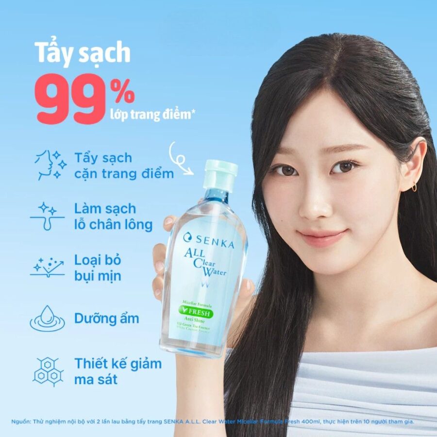 NƯỚC TẨY TRANG SENKA MICELLAR GIẢM BÓNG NHỜN SENKA ALL CLEAR WATER FRESH 230ML 9 Tẩy trang Senka xanh lá