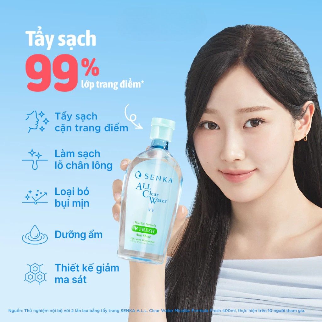 NƯỚC TẨY TRANG SENKA MICELLAR GIẢM BÓNG NHỜN SENKA ALL CLEAR WATER FRESH 230ML 3 Tẩy trang Senka xanh lá