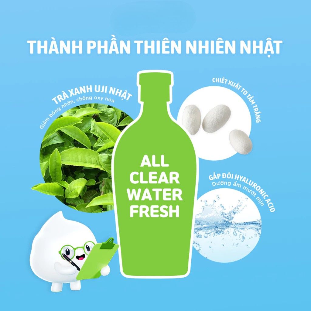 NƯỚC TẨY TRANG SENKA MICELLAR GIẢM BÓNG NHỜN SENKA ALL CLEAR WATER FRESH 230ML 6 Tẩy trang Senka xanh lá