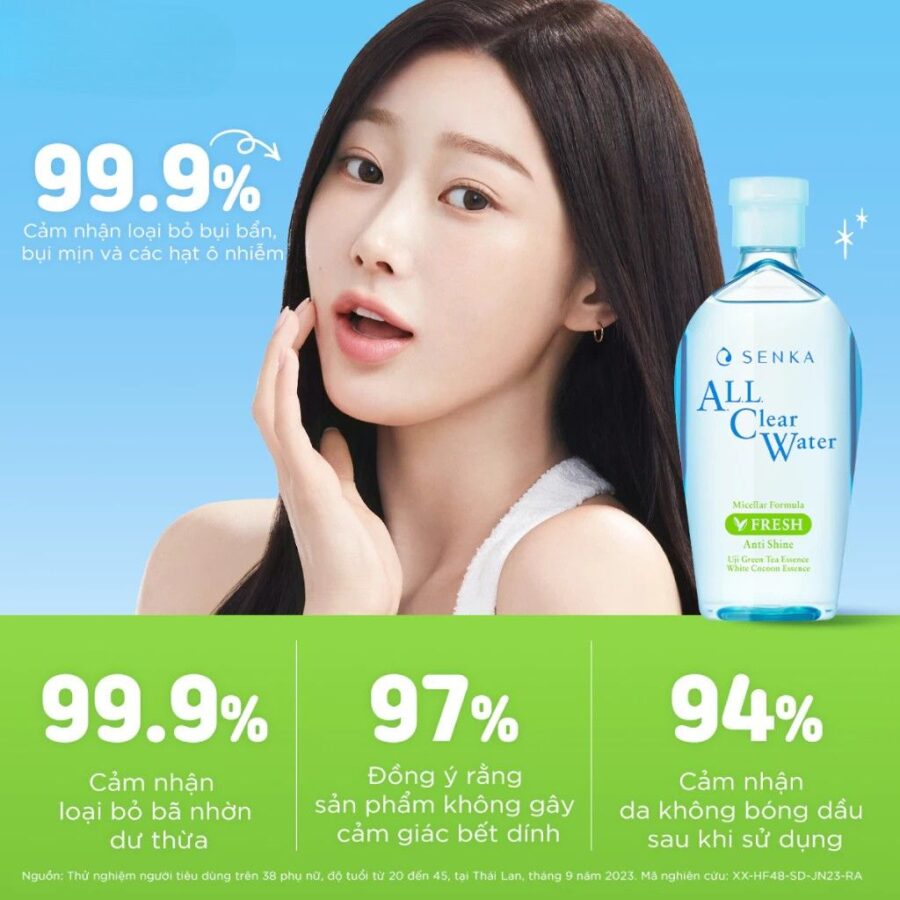 NƯỚC TẨY TRANG SENKA MICELLAR GIẢM BÓNG NHỜN SENKA ALL CLEAR WATER FRESH 230ML 10 Tẩy trang Senka xanh lá