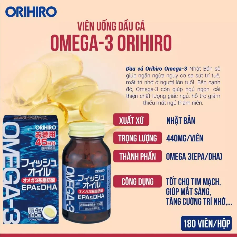 TPBVSK VIÊN UỐNG DẦU CÁ OMEGA 3 ORIHIRO 8 Omega 3 Orihiro
