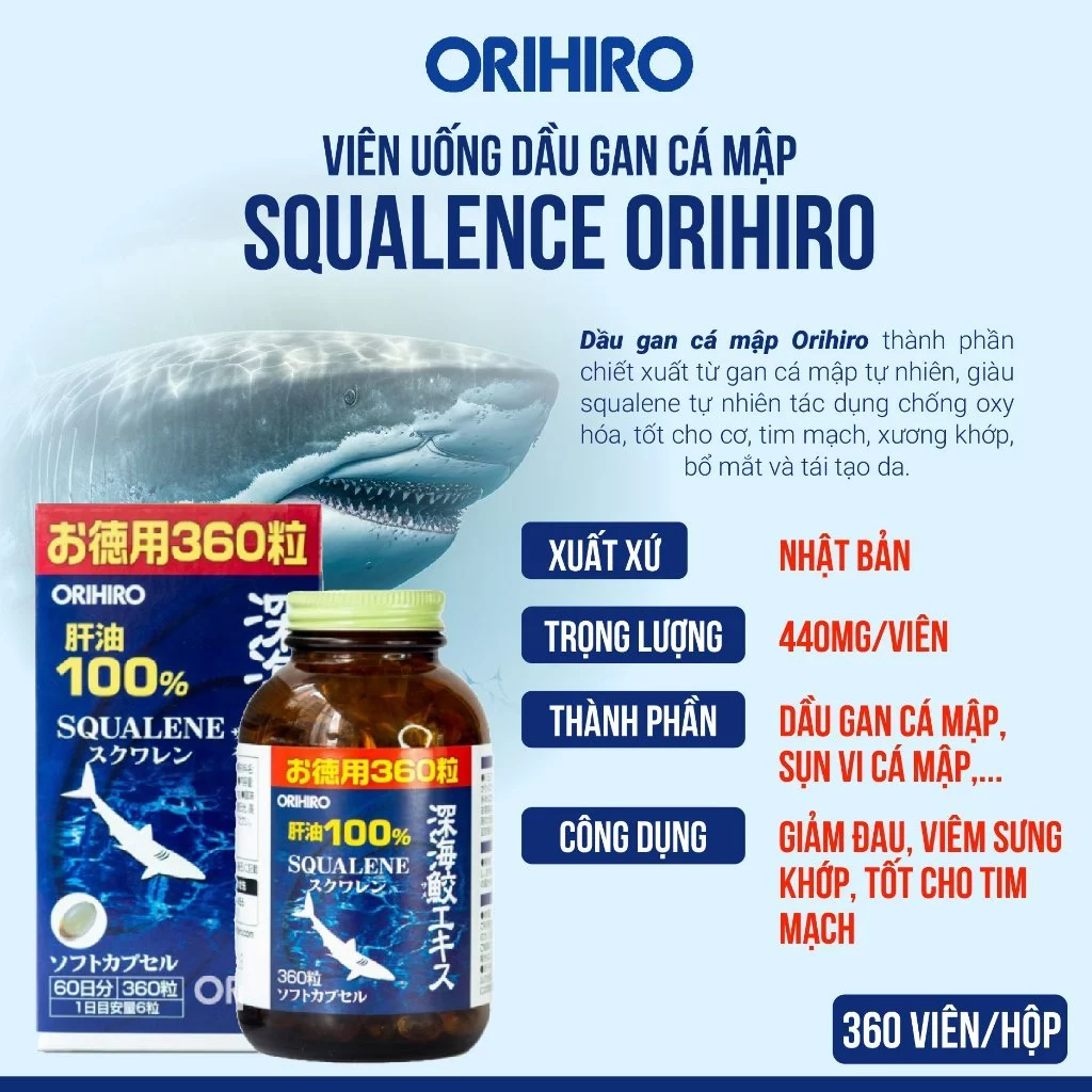 TPBVSK SỤN CÁ MẬP ORIHIRO DEEP SEA SHARK LIVER OIL EXTRACT 360 2 TPBVSK SỤN CÁ MẬP ORIHIRO DEEP SEA SHARK LIVER OIL EXTRACT 360 - Ảnh 2