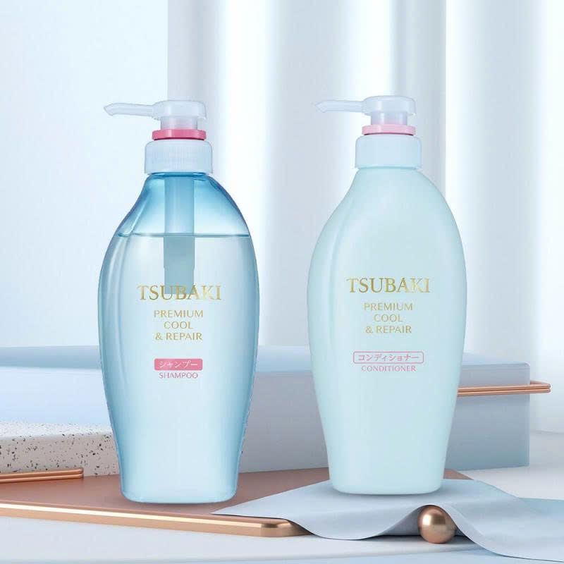 Dầu Gội Xả Tsubaki Premium Cool Phục Hồi Tóc Chai 450ML 